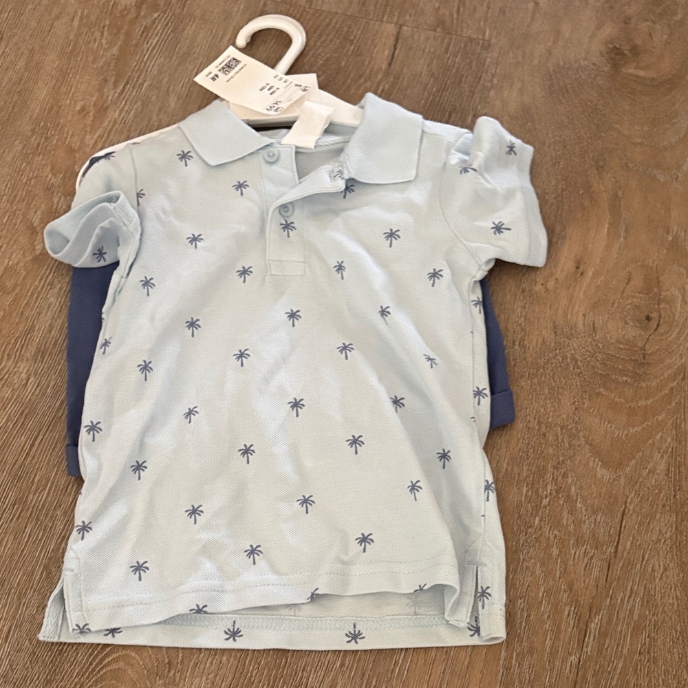 H&M Light Blue Polo with Navy Palm Print